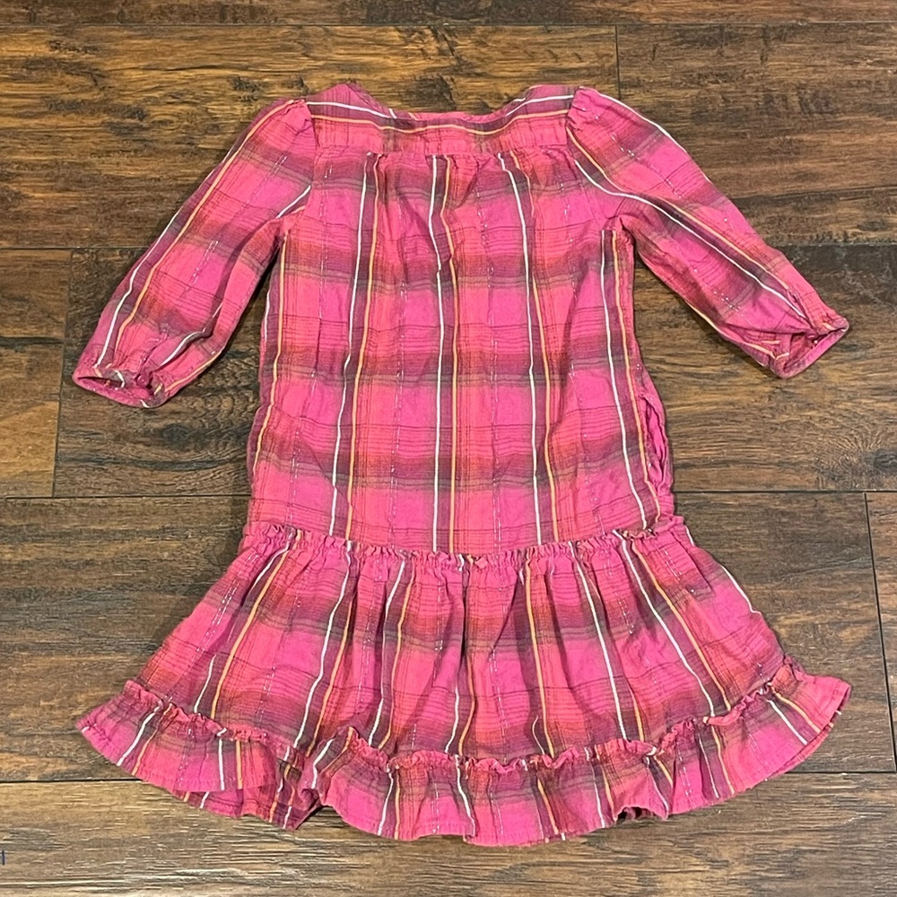 Gap Baby Red & Pink Plaid Ruffle Drop Waist Dress with 3/4 Sleeves, Size 5 Years - Picture 2 of 4